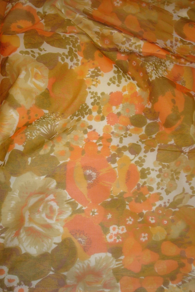 One Pr 2 pc Custom Lined DRAPES Sheer Poppy Pinch Pleat Curtains Orange 83" lg - Image 4 of 4