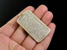 2.50Ct Lab Created Diamond Round 2.2" Dog Tag Pendant 14K Yellow Gold Plated 18"