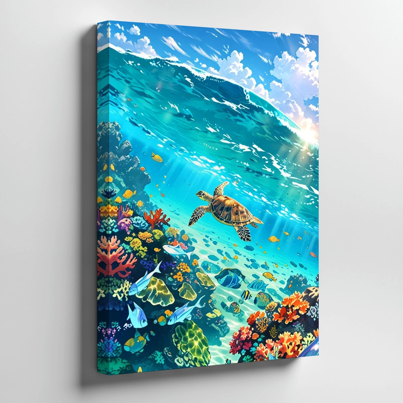 Underwater Sea Turtle Canvas Wall Art Tropical Coral Reef Fish Ocean Print Home