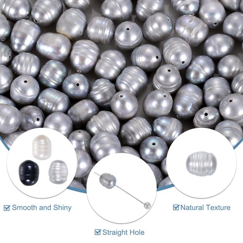 100 Pcs 7-8mm 0.8mm Hole Oval Shape Freshwater Pearl Beads,Gray - Picture 3 of 6
