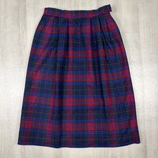 Vintage Pendleton Plaid Wool Midi Skirt Petite 6 Red Blue Pleated Dark Academia
