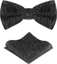 TIE G Men's Glitter Velvet Bow Tie  Pocket Square Set in Gift Box for Wedding,