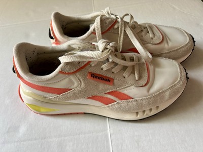 Women's Reebok Suede Forte Racer Ortholite Sneakers Coral Pink Yellow Cream Sz 8