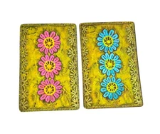Companion Pair Of Vintage Playing Cards, Lace Flowers Pink And Blue