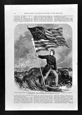 Leslie Civil War Print Federal Capture of Fort Sumter Captain Bragg Raising Flag