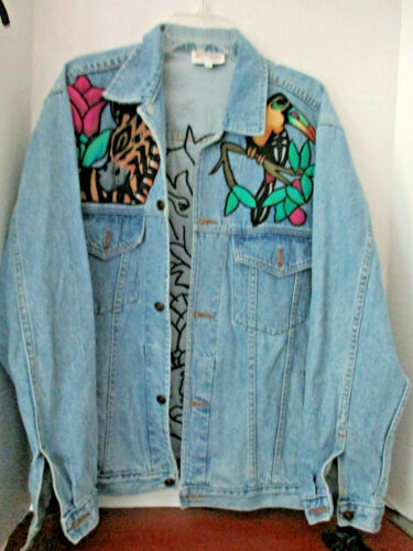 SILKSCAPES~Blue DENIM JEAN JACKET w/ JUNGLE ZOO SA