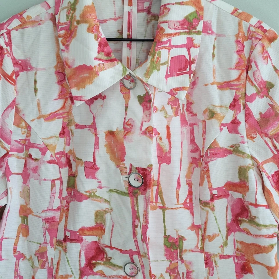 Blazer Chico’s Feminino Grande Branco Rosa Verde Laranja Manga 3/4 Artístico - Imagem 2 de 4