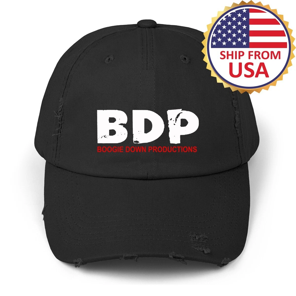 BDP Boogie Down Productions Black Distressed Hat Baseball Cap