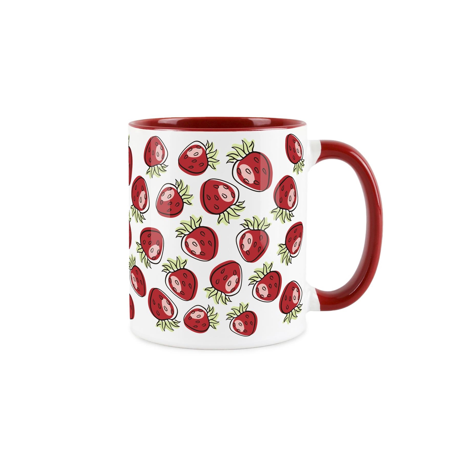 Strawberry Mug - Novelty Fruit Print Summer Gift - Tea/Coffee Ceramic Red Cup