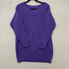 Cleo Sweater Womens M Purple Lambswool Angora Cable Knit Boat Neck Tunic