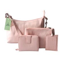Tommy&kate Hand/shoulder Bag Set Of 3 Purse Makeup Bag Genuine Leather Baby Pink