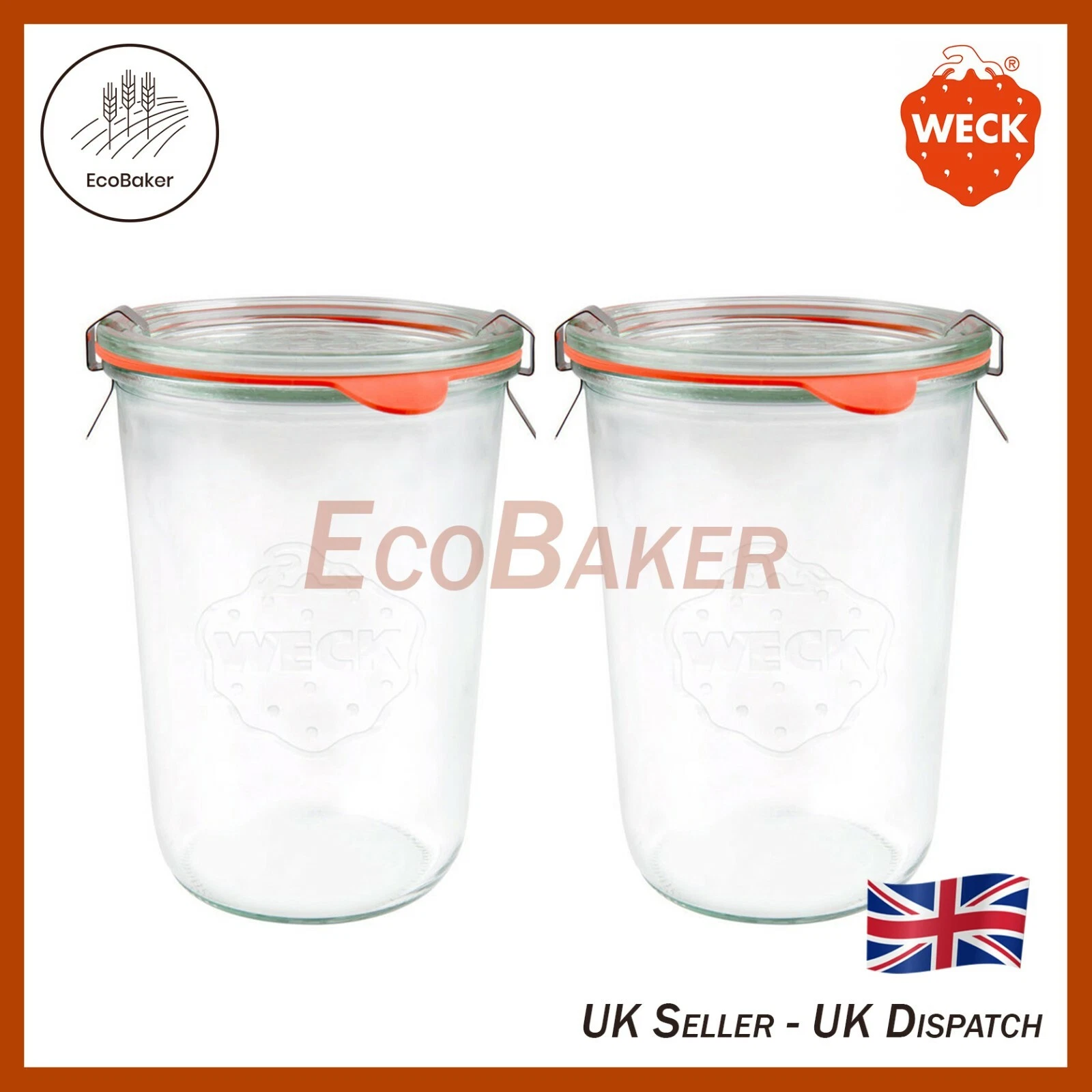 X2 WECK 743 850ml Storage Jar, Seal, Clamps. Canning, Yoghurt, Kimchi, Jam