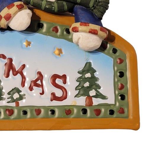 Vintage Snowman Merry Christmas Enameled Metal Wall Hanging Country Rustic MINT - Picture 7 of 16