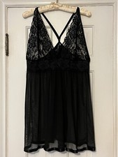 Plus-Size Black Chemise/Nightie with Lace Trim  Split Back-Bust measures 42