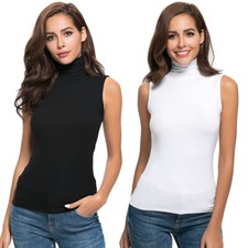Women's Soft Sleeveless Mock Turtleneck Shirt Baselayer Tank Top Underwear Shirt