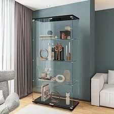 64"H Glass Display Cabinet 4 Shelf,Curio Cabinets Floor Standing Glass Bookshelf