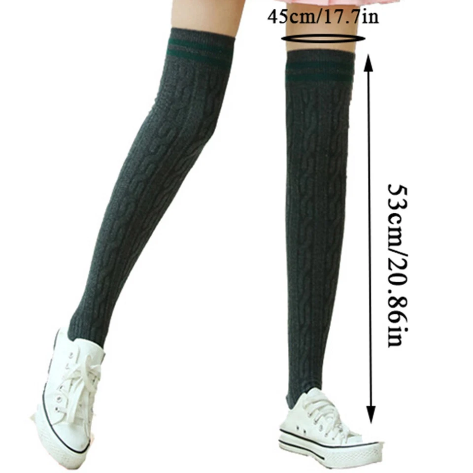 Calcetines a rayas extra largos hasta el muslo por encima de la rodilla para niñas y mujeres ⇓ Foto 3 de 4