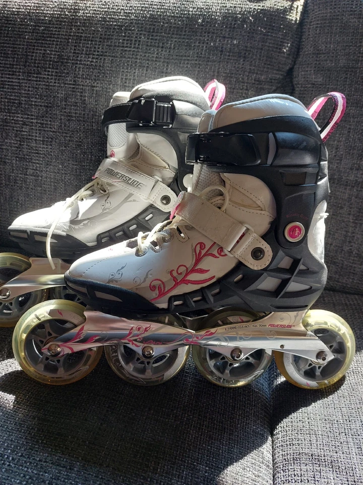 POWERSLIDE Inline Skates 4-teilig Gr 38 Knie Ellbogen Handschoner Neuwertig - Bild 2 von 4
