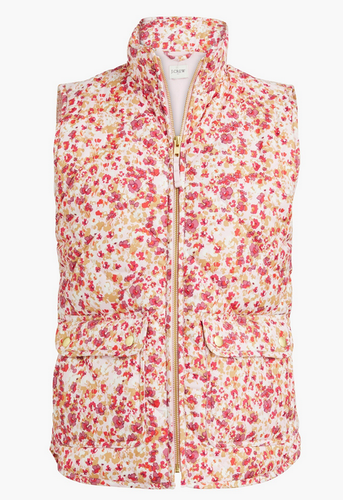 NEW J.CREW PINK FLORAL QUILTED SNAP POCKET PUFFER VEST JACKET XXS BJ902 - Picture 3 of 6