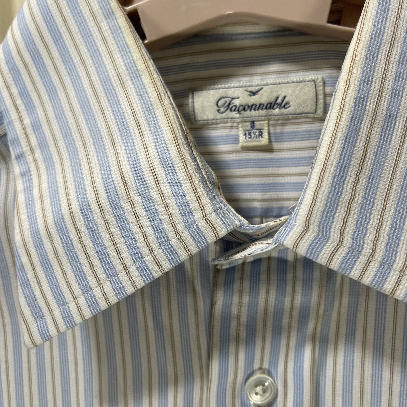 Faconnable Shirt Men Pinstripe Long Sleeve Button Down Large Size 3/15