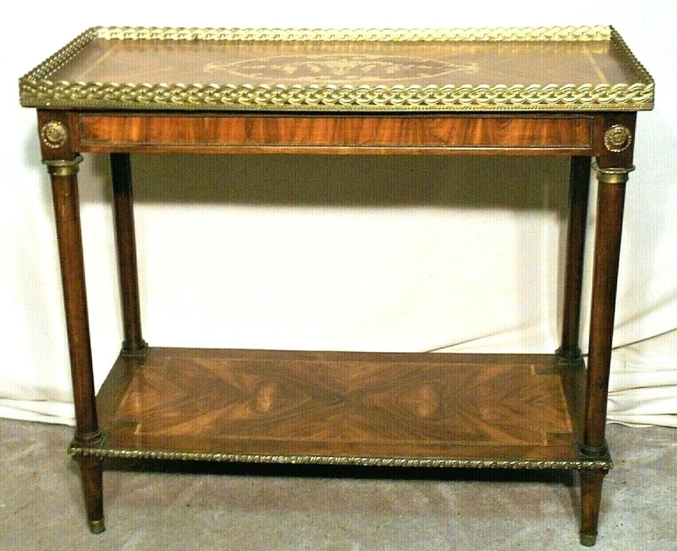 ANTIGUA MESA DE SERVIR APARADOR DE DOS NIVELES CON INCRUSTACIONES LOUIS XVI Foto 3 de 4