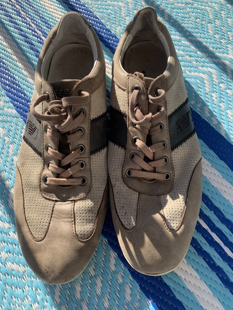 Armani Jeans Logo Leather Driving Shoes Mens Brown Casual Shoes US Size 10