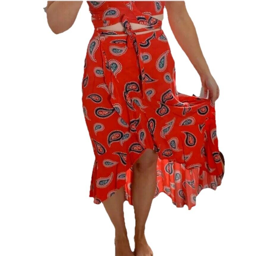 TIGERLILY Allegra Red Paisley Hi Low Maxi Wrap Skirt NWT Size AU