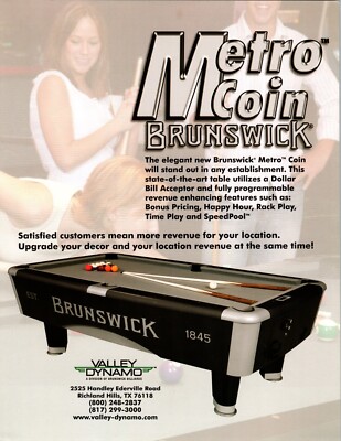 Metro Coin Brunswick Pool Table Billiards Game Flyer Original Paper 8.5'' x 11''