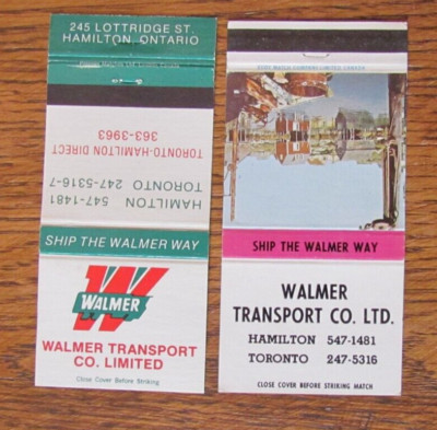 WALMER TRANSPORT TRUCK CO. MATCHBOOK COVERS: HAMILTON & TORONTO MATCHCOVERS -B27