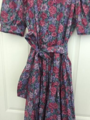 Laura Ashley Vintage Dress Red Violet Floral Pleated Midi Square Neck Size 8 - Picture 3 of 16