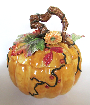 Rare FITZ & FLOYD Large Harvest Heritage Pumpkin Soup Tureen with