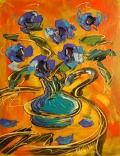 BLUE FLOWERS Canadian ARTIST Kazav  Modern CANVAS Original Oil Painting   SIH