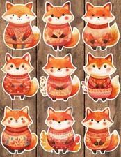 Fox in Sweater Die Cut Vinyl Stickers Set Scrapbooking Laptop Waterbottle