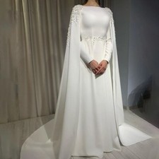 Arabic Muslim Wedding Dresses Cape Long Sleeves High Neck Lace Appliques Gowns