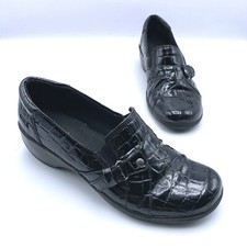 Clarks Bendables Women Black Croc Print Patent Slip On Shoe Size 6M Pre Owned