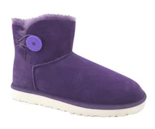 New NIB Ugg Classic Mini Bailey Button Boots Neon Violet Purple RARE White Sole!