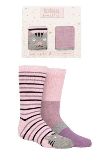 Totes Originals Girls Novelty Slipper Socks with Anti Slip Grips Gift Box 2 Pack - Picture 7 of 11