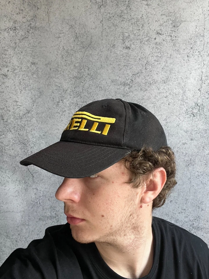 Gorra de béisbol Pirelli para hombre talla 58 cm negra con logotipo bordado Y2K 100 % algodón Foto 4 de 4