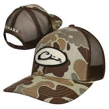 Drake Waterfowl Oval Patch Ranger Camo Meshback Cap- Old School Timber
