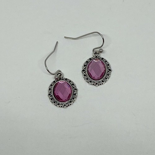 PEQUEÑOS PENDIENTES DE GOTA PEQUEÑA VICTORIANA ST OVALADO ROSA CRISTAL OSCURO PL PLATA gancho TNV - Imagen 4 de 6
