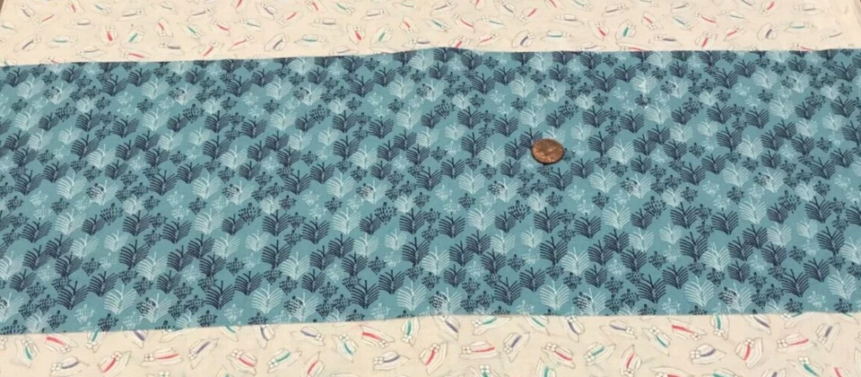 Brush-Like Trees * Navy & White * on Teal * JoAnn *100% Cotton Remnant* 8" x 22" - Image 2 of 4