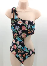 Kenneth Cole REACTION Womans Shoulder Cut Out One Piece Swimsuit, Black, S AB2