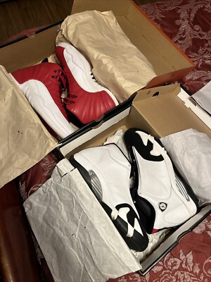 メッシー様 Bundle Pack) Jordan 12 Gym Red & White & Jordan 14 Black Toe Men's