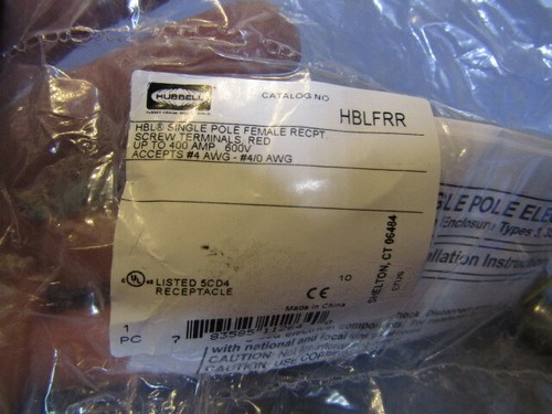 1 – Hubbell HBLFRR Receptacle Single Pole Female 400A 600VAC, Red 4 AWG. NEW - Picture 2 of 6