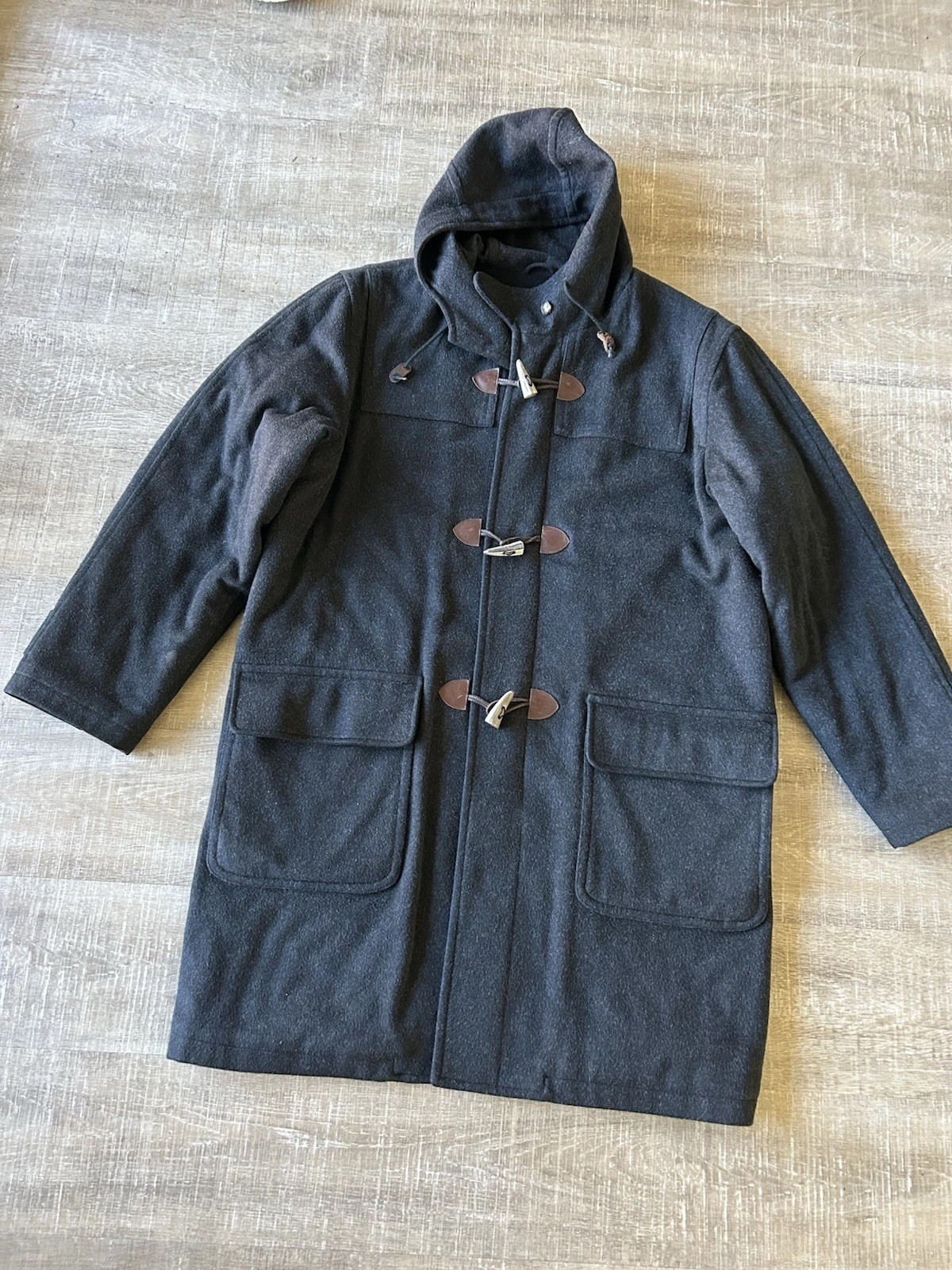 Vintage Lands' End 100% Wool Toggle Duffle Coat Men’s XLT Hooded Tiroler Lodge