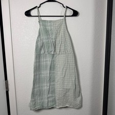 American Eagle Mini Dress Womens Large Green Plaid Gingham Patchwork Cotton