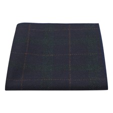 Navy Blue Dark Green Check Pocket Square Tweed Tartan Plaid Suit Handkerchief