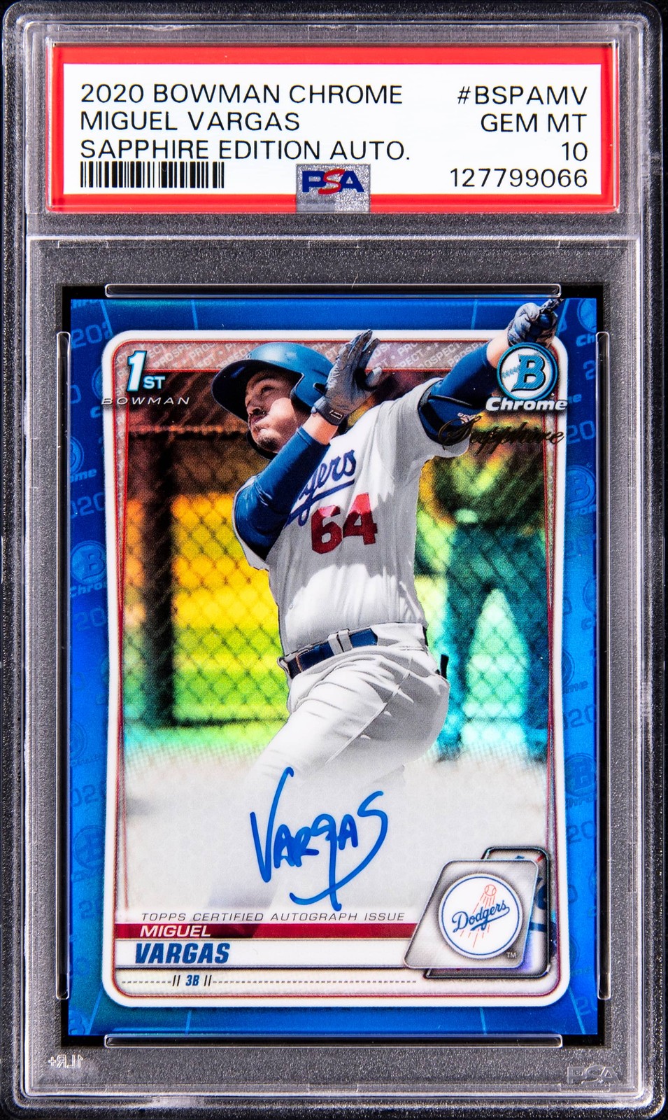 2020 Bowman Chrome Sapphire Edition Autograph #BSPAMV Miguel Vargas Signed