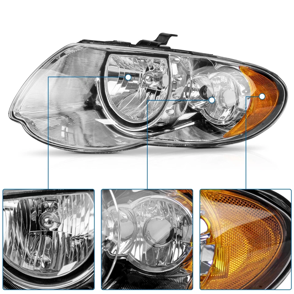 Pair Headlight Set Left and Right For 2005-2007 Chrysler Town & Country 10820277 Foto 4 de 4