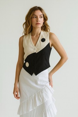 Moschino Iconic Cheap and Chic Yin Yang Sleeveless Wool Vest Jacket Size S Rare